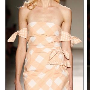 Sabo Skirt Luxe gingham peach color mini dress.